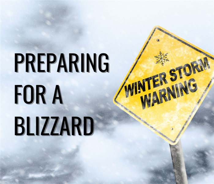 photo of sign in a blizzard that reads "winter storm warning" with text preparing for a blizzard
