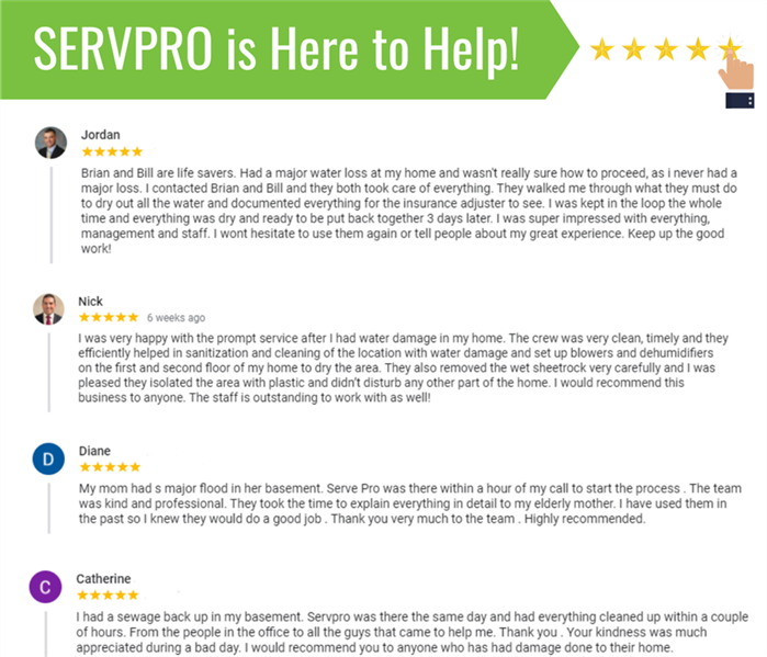 4 5 star reviews for SERVPRO of branford/shoreline detailing great service